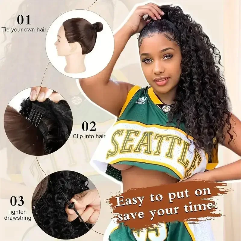 Long Kinky Curly Drawstring Po - огляд і ціна Drawstring Afro Curly Puff Ponytail