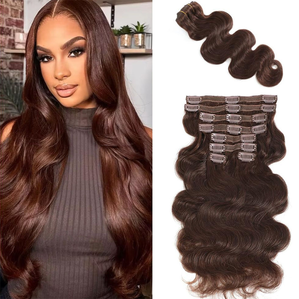 #4 Chocolate Brown Body Wave C - огляд і ціна Seamless Clip In Hair Extensions Human Hair