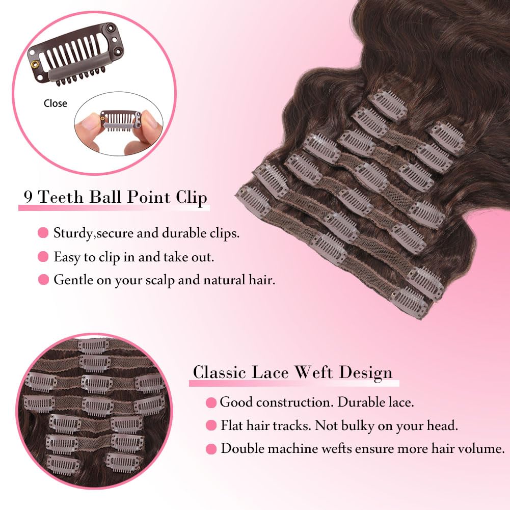 #4 Chocolate Brown Body Wave C - огляд і ціна Seamless Clip In Hair Extensions Human Hair