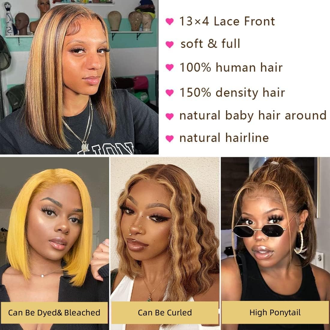 Bob Wig Human Hair 13x4 HD Lac - огляд і ціна Pre Parted 13X4 Lace Front Bob Wig