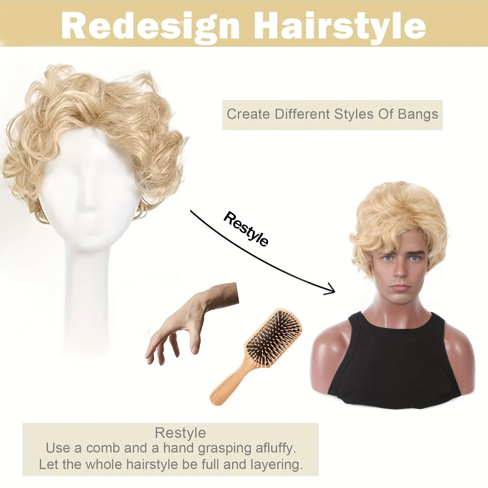 Mens Blonde Wig Short Wavy Flu - огляд і ціна Synthetic Wigs