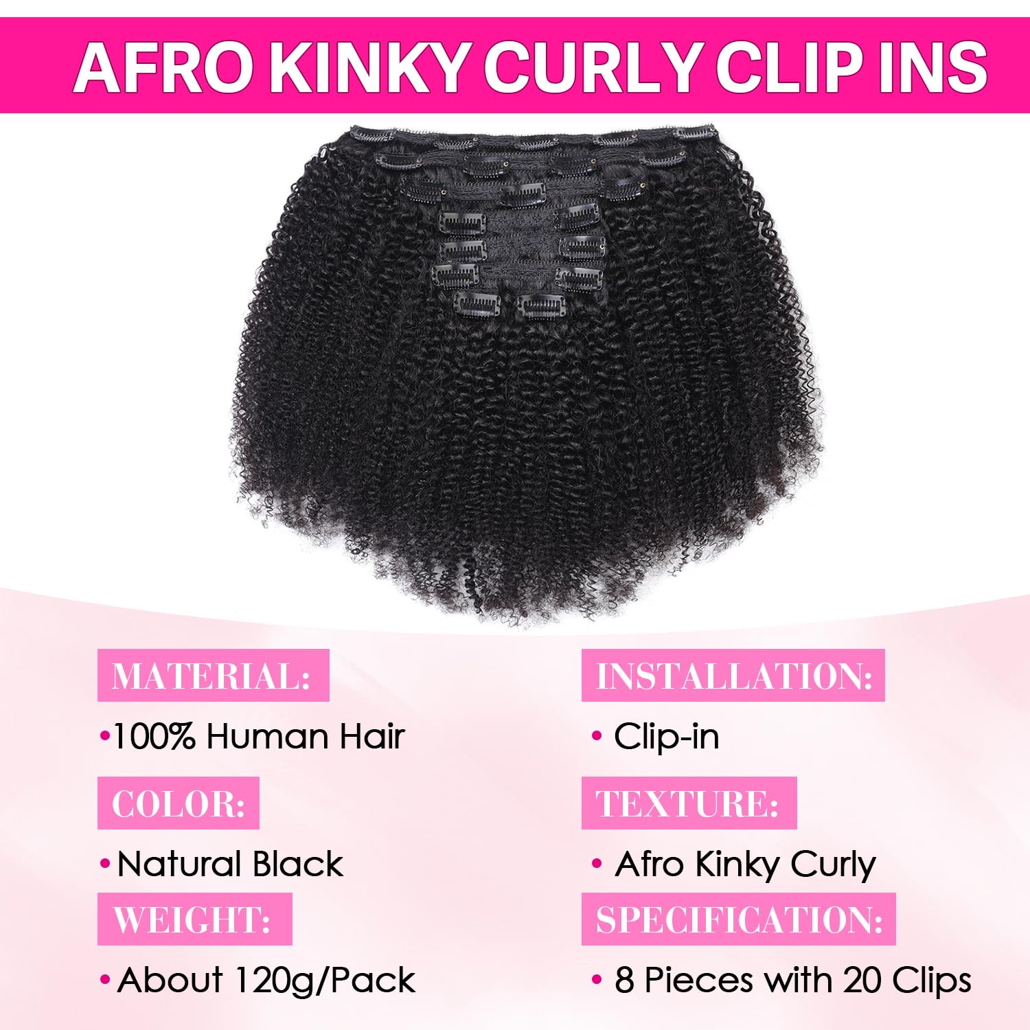 Afro Curly Clip-In Human Remy  - огляд і ціна Seamless Clip In Hair Extensions Human Hair