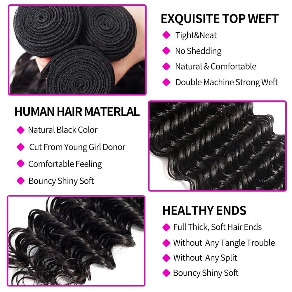 Human Hair Bundles with Closur - огляд і ціна Deep Wave 3 Bundles With Closure